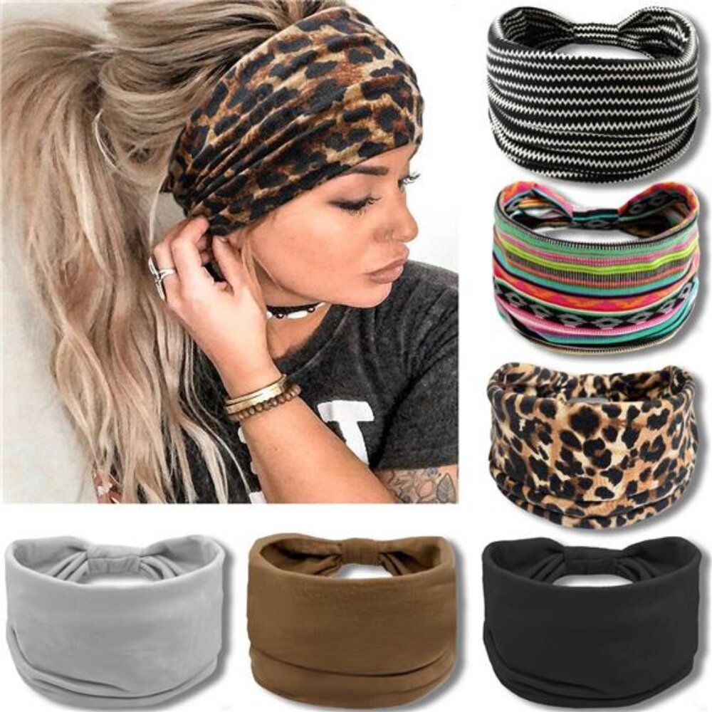 Wide Headbands for Women, Boho Knotted Head Wraps Turbans, Large